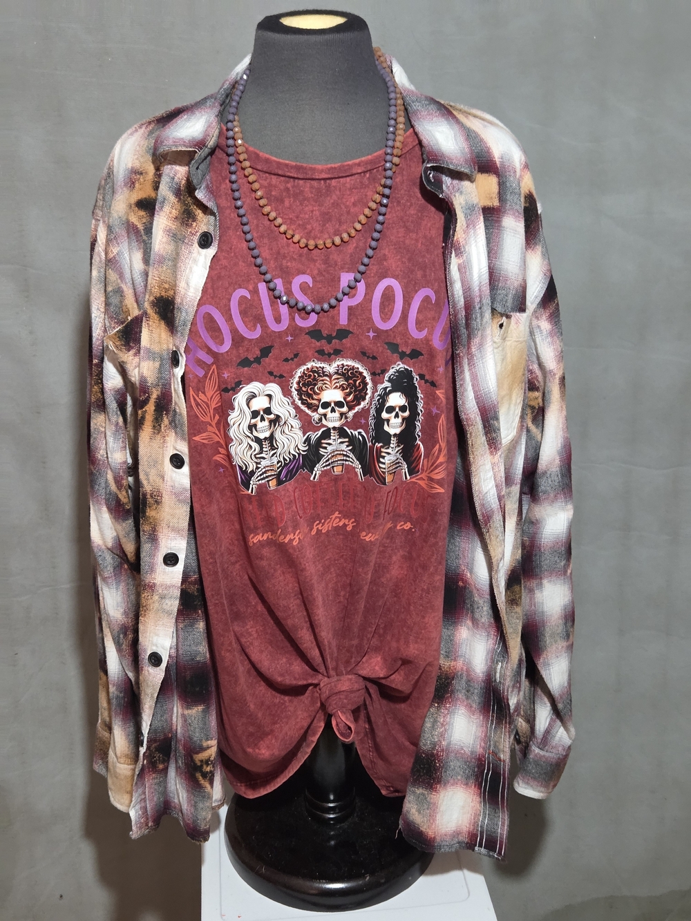 Women’s Burgundy 'Hocus Pocus' Acid Washed Graphic-Front Tee